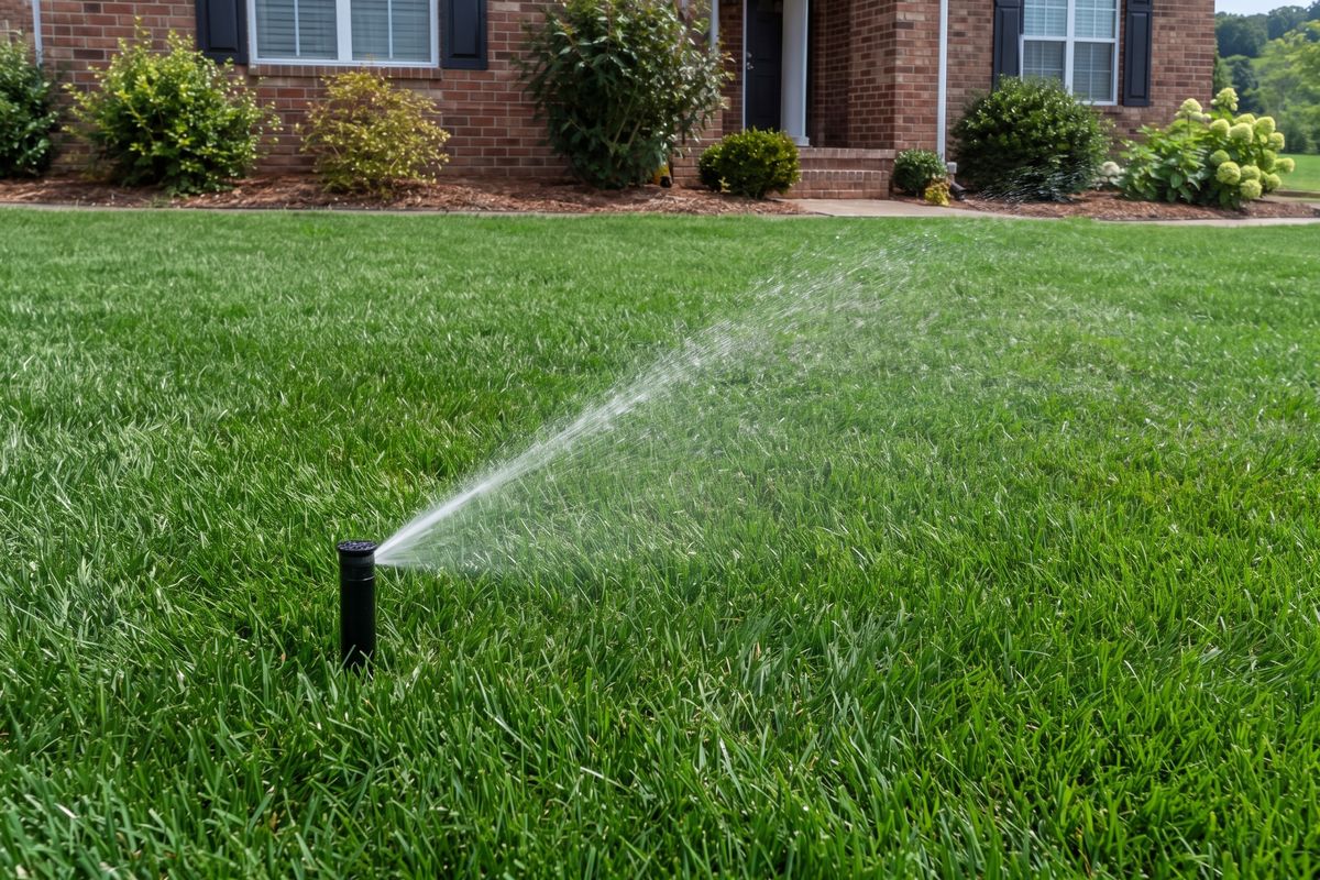 Dry, patchy lawn, now evenly watered, after the work
